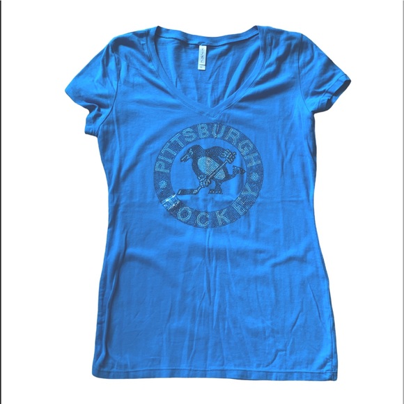 EJEL Tops - EJEL NHL Pittsburgh Penguins Aqua Embellished Short Sleeve Tee size XL